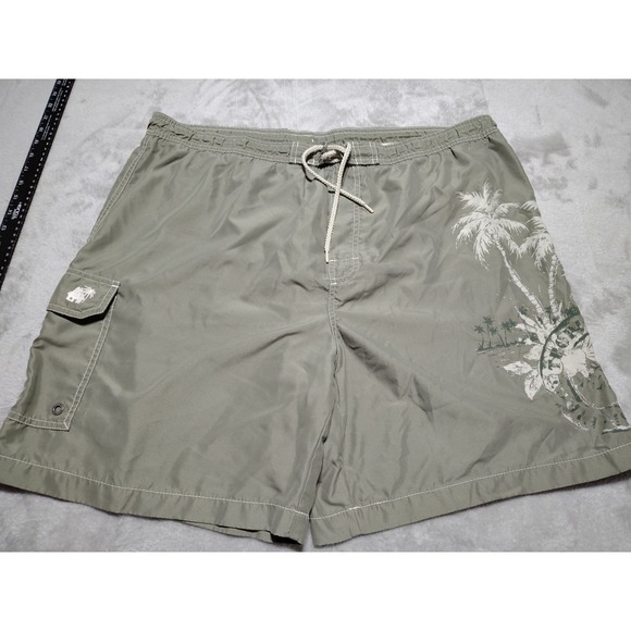 Caribbean Joe Swim Trunks Men XL Olive Floral Fish Lined Beach Surfing Swimming - Picture 1 of 13
